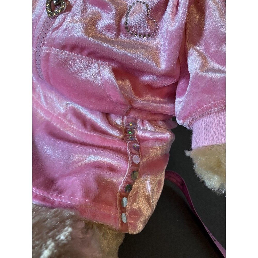 Build-A-Bear Tan Bunny Floppy Ears w/Pink Velvet  Rhinestone Hoodie Skirt Outfit - Picture 9 of 16